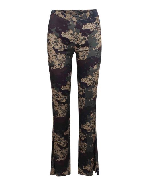 DIESEL Gray Flared Trousers Camouflage Motif