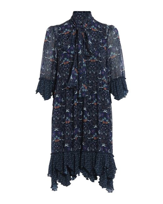 See By Chloé Blue Russian Folk Print Flounced Dress