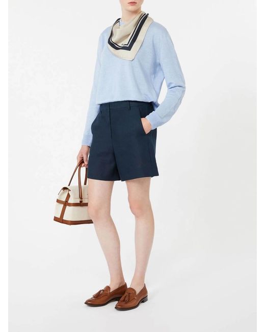 Max Mara Blue Linen Yarn Crew Neck Sweater