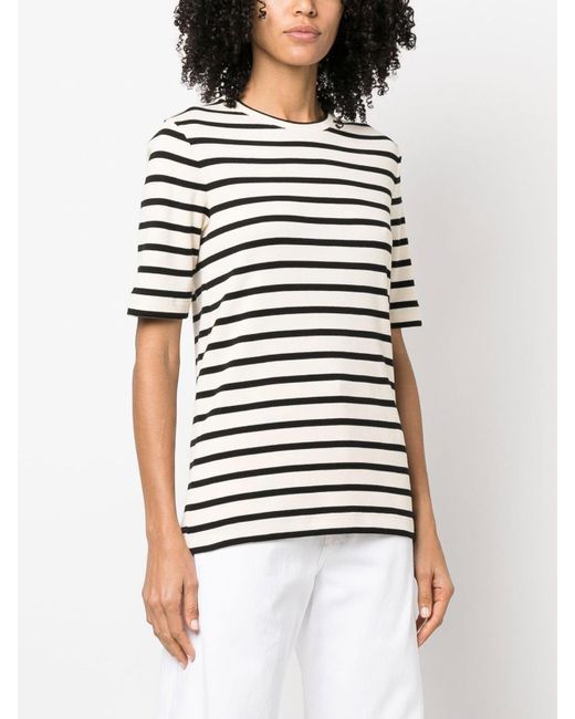 Jil Sander Black Fine Ribbed Striped T-Shirt With Logo Patch