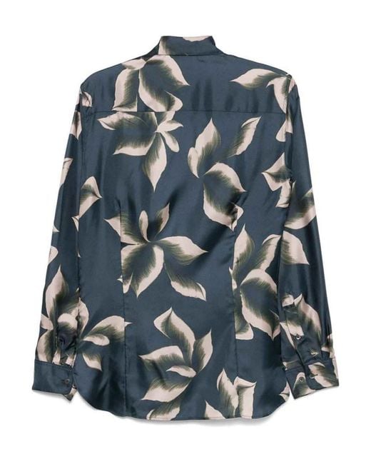 Dries Van Noten Blue Silk Shirt With Print for men