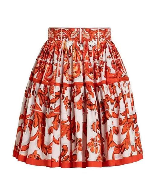 Dolce & Gabbana Red Majolica-Print Poplin Short Skirt
