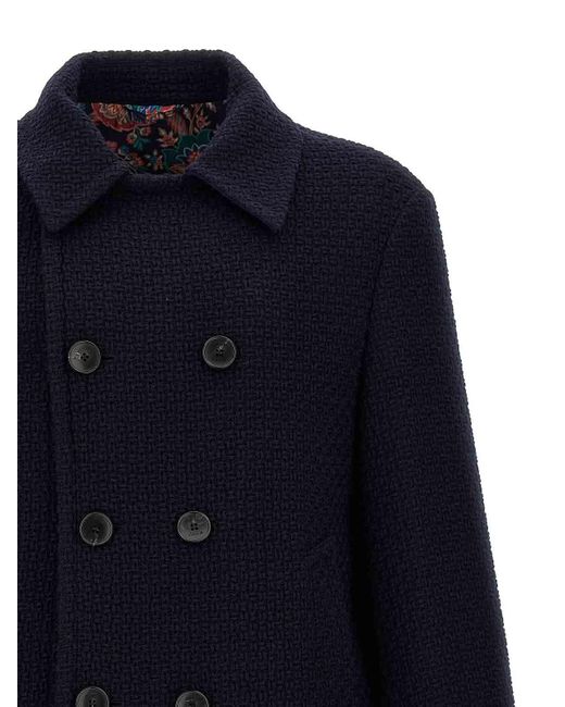 Etro Blue Peacoat Coat for men
