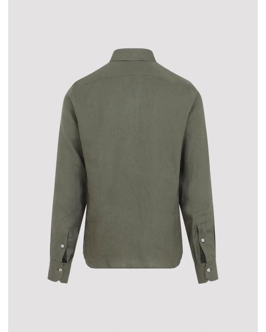 Kiton Green Linen Shirt for men