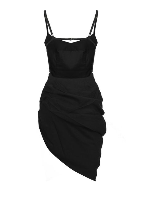 Jacquemus Black Saudade Asymmetric Draped Mini Dress