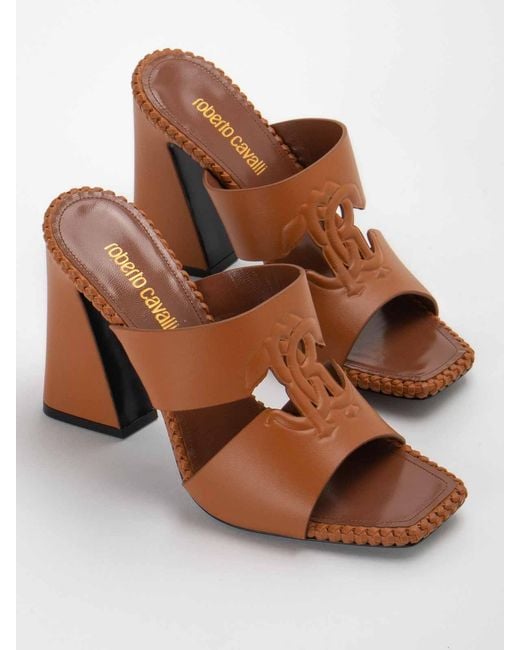 Roberto Cavalli Brown Logo Sandals