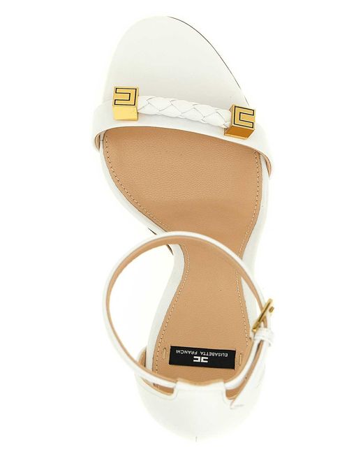 Elisabetta Franchi White Leather Sandals With Logo Details