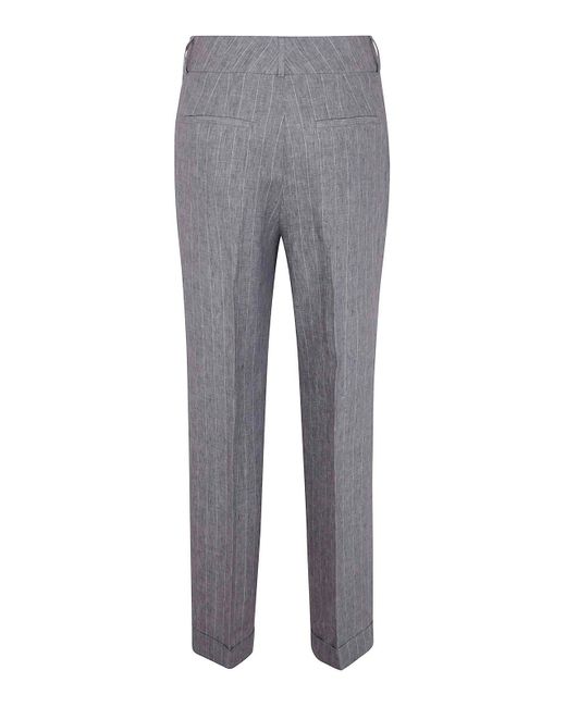 Peserico Gray Pinstripe Linen Canvas Trousers