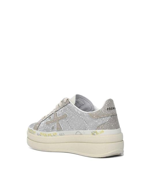 Premiata White Claudia 8132 Sneakers With Rhinestones
