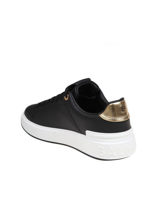 Balmain Black B-court Sneakers In And Gold Leather