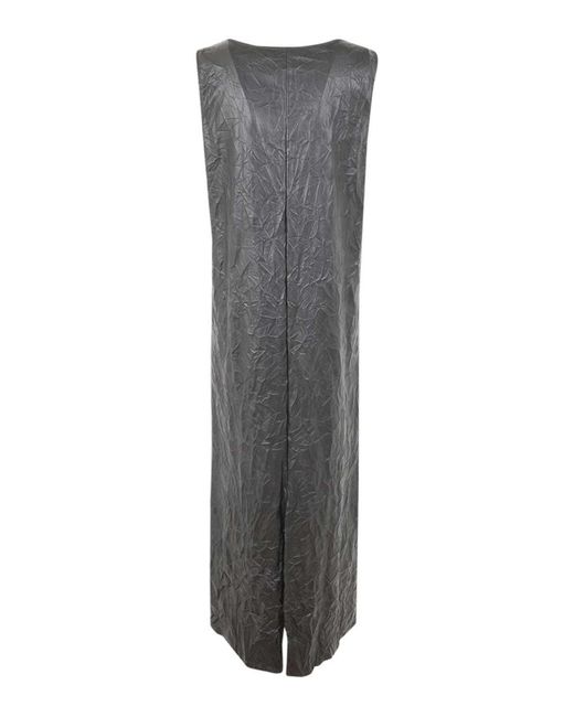 Maria Calderara Gray Crinkled Faux Leather Long Dress