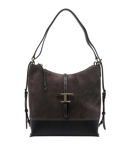 Tod's Black Leather T-Timeless Small Handbag