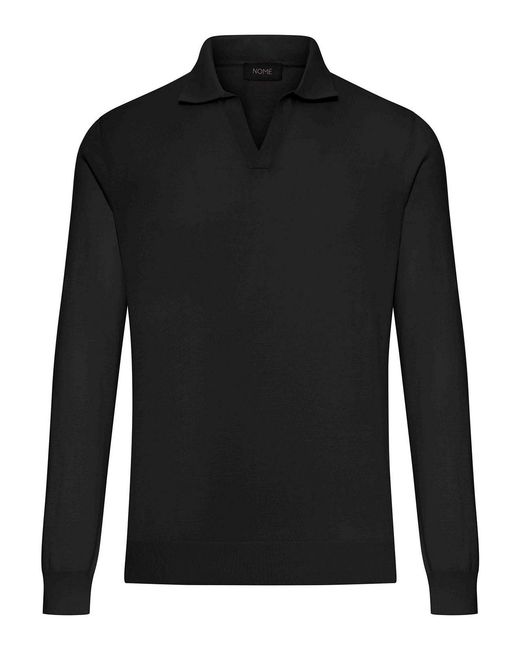 Nome Black Cotton Knitted Tennis Polo for men