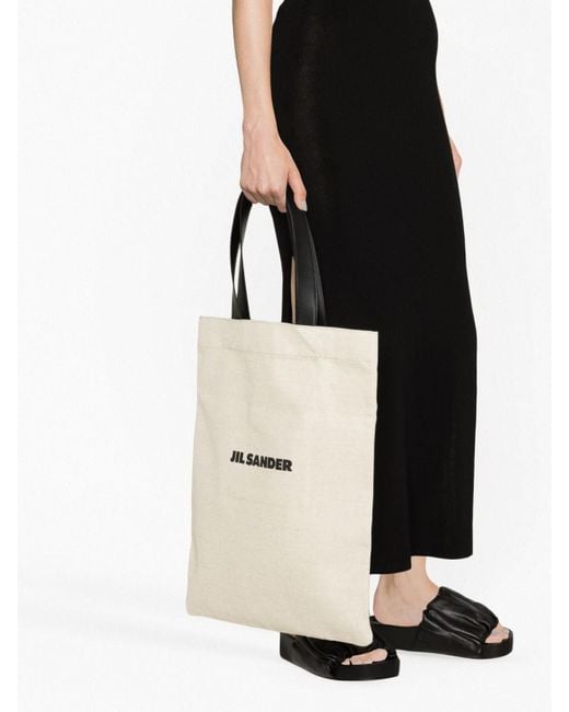 Jil Sander White Book Tote Linen Shopping Bag