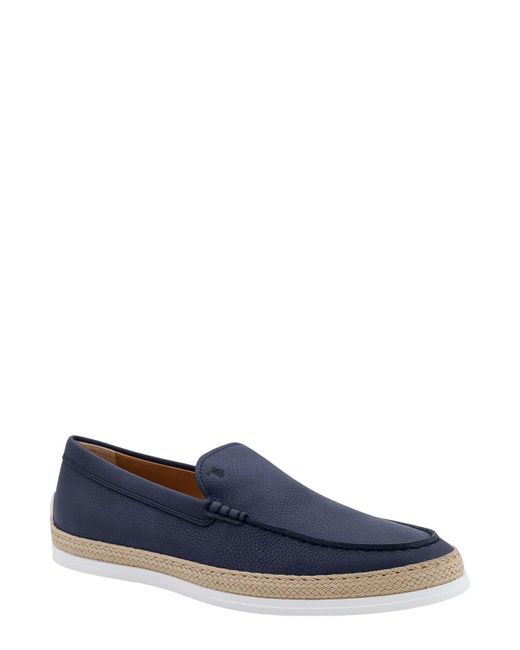 Tod's Blue Leather Loafer With Egraved Monogram for men