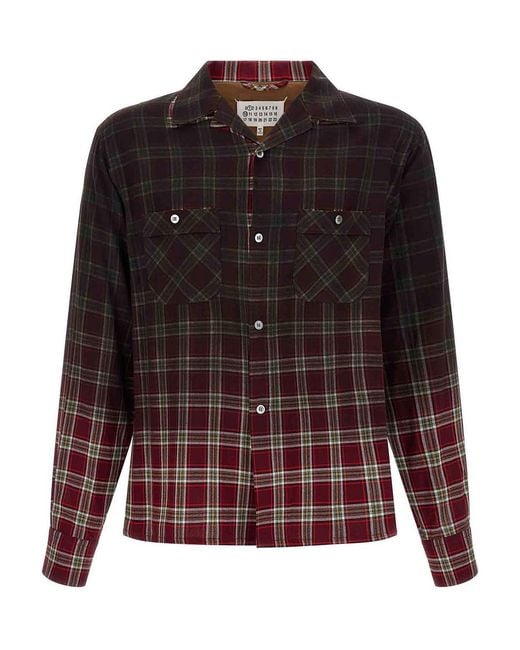 Maison Margiela Brown Check Shirt With Gradient Effect for men