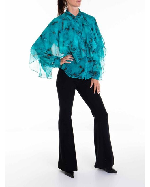 Roberto Cavalli Blue Long Sleeve Fantasy Print Shirt