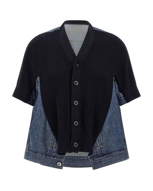Sacai Blue Denim X Knit Cardigan