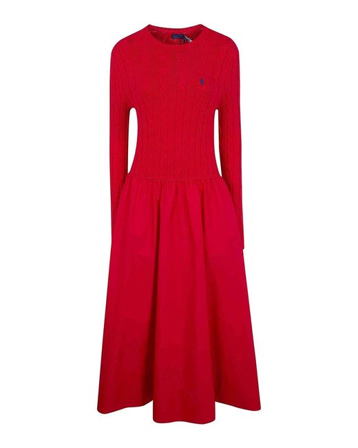 Polo Ralph Lauren Red Long Sleeves Shirt Long Dress
