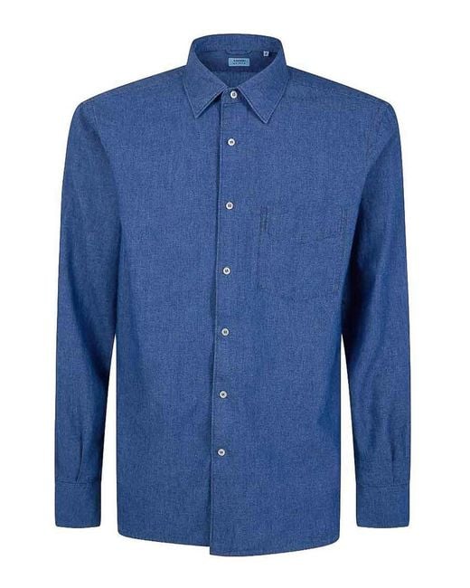 Aspesi Blue Japanese Cotton Chambray Shirt for men