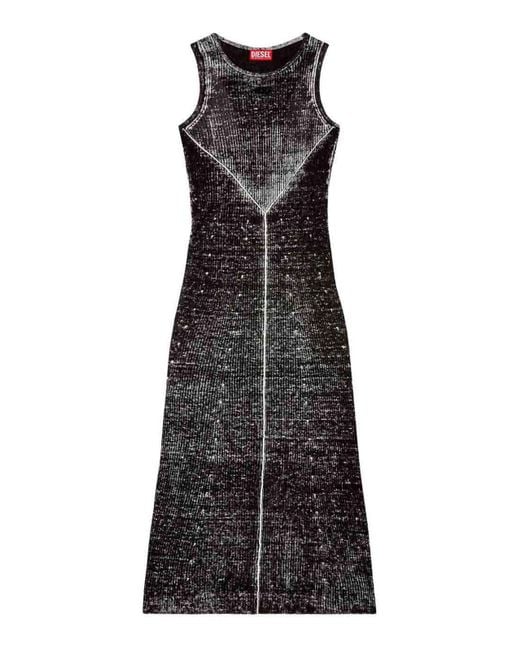 DIESEL Black Midi Dress Made Of Linen Yarn