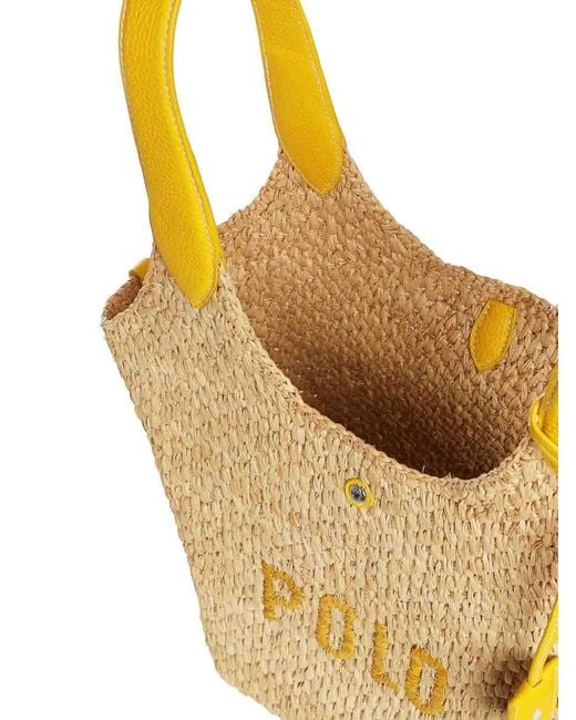 Polo Ralph Lauren Metallic Polo Play Raffia And Leather Tote Bag