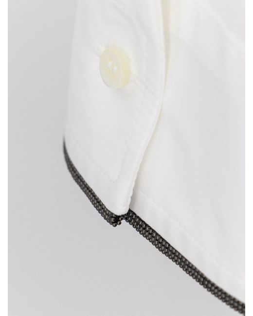 Brunello Cucinelli White Wool Shirt Jewel Detail