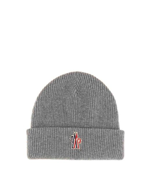 Moncler Gray Beanie Hat With Logo