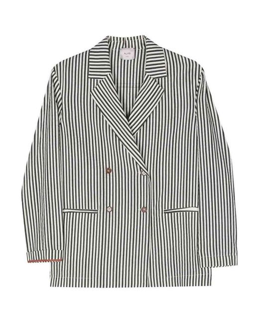 Alysi Gray Striped Double-breasted Jacket