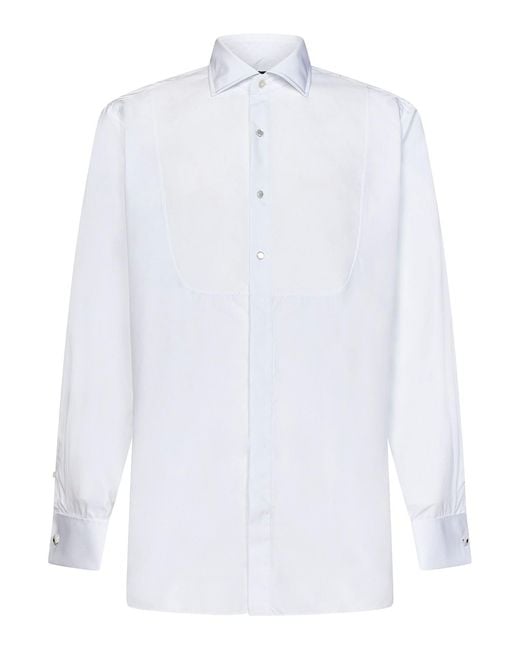 Lardini White Cotton Shirt With Partial Visible Buttoning for men