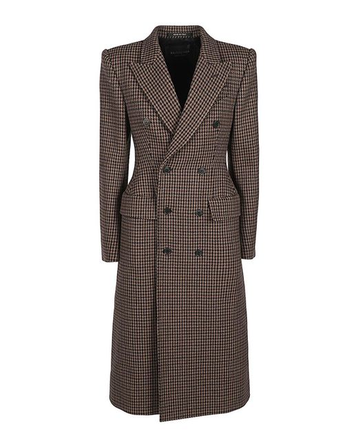 Balenciaga Brown Houndstooth Wool-blend Coat