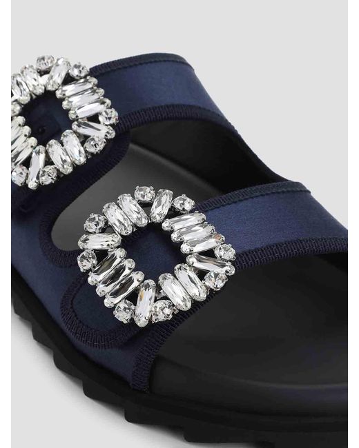 Roger Vivier Blue Slidy Strass Bord Gros Mules