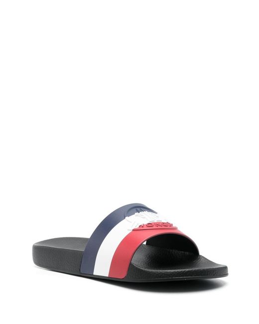 Moncler White Striped Logo-embossed Slides for men