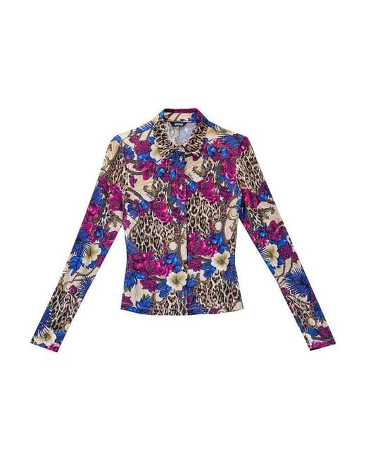 Just Cavalli White Flowers Leopard Shirt