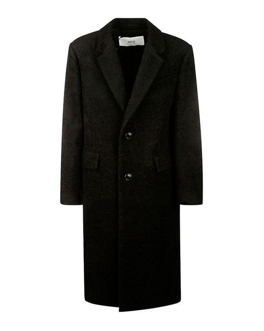 AMI Black Wool Coat for men