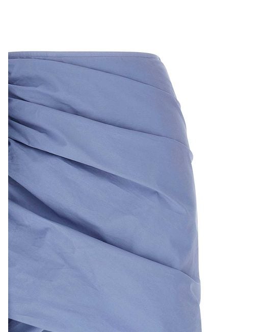 Self-Portrait Blue Cotton Tie Side Mini' Skirt