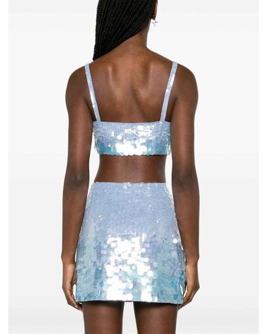 P.A.R.O.S.H. Blue Iridescent Sequin Cropped Top