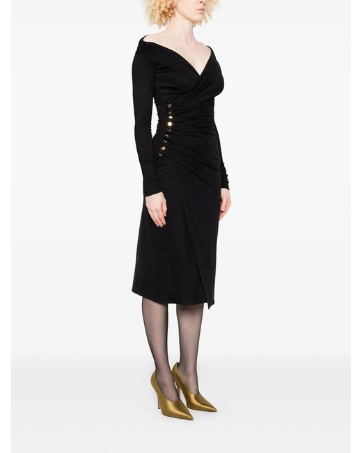 Elisabetta Franchi Black Side-Button Draped Dress