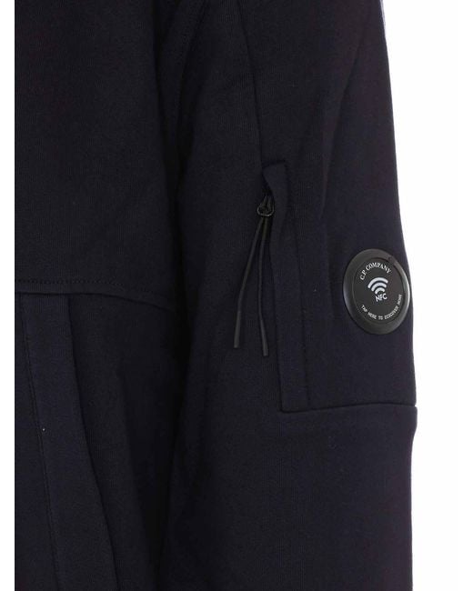 C P Company Blue Diagonal Raised Fleece Hoodie for men