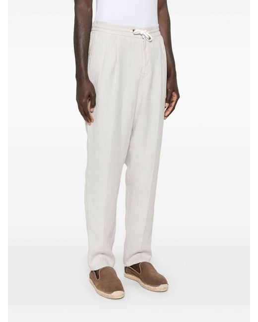 Brunello Cucinelli White Garment-Dyed Leisure Fit Pants for men