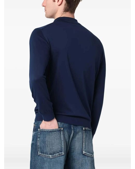 Drumohr Blue Long Sleeve Logo Polo for men