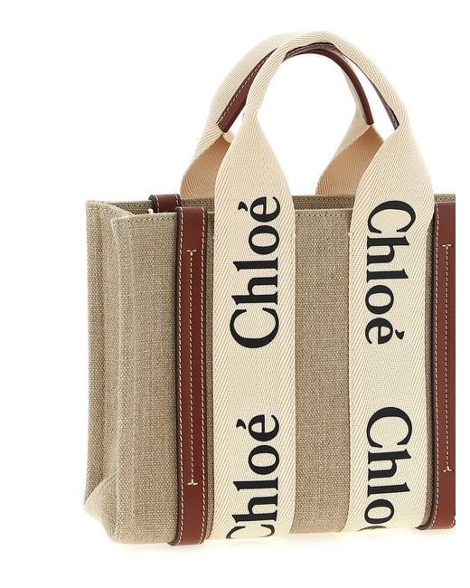 Chloé Natural Woody Small Linen Tote Bag