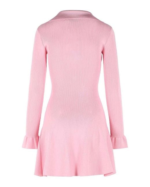 Self-Portrait Pink Viscose Knit Mini Dress With Laces