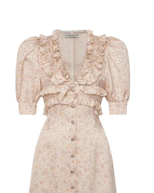 Alessandra Rich Natural Printed Silk Jacquard Mini Dress