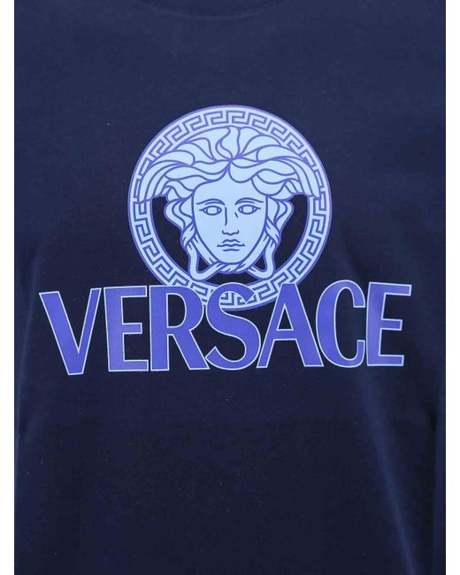 Versace Blue Jersey Cotton T-shirt With Iconic Print for men