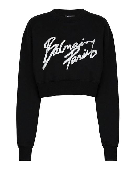 Balmain Black Logo Cropped Sweatshirt