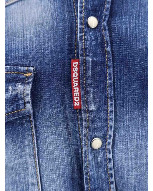 DSquared² Blue Denim Shirt With Bleached Effect for men