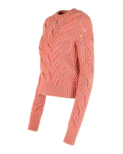 Sportmax Pink Radio Crewneck Sweater With Wool Blend Braids