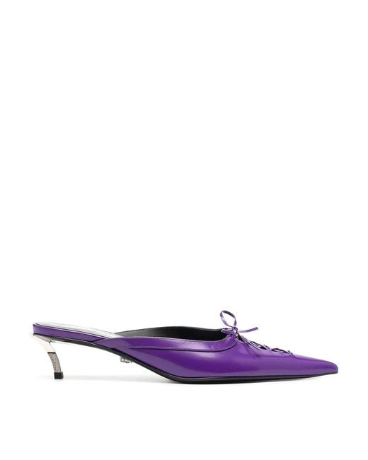 Versace Purple Pin Point Mules With Kitten Heel 50Mm