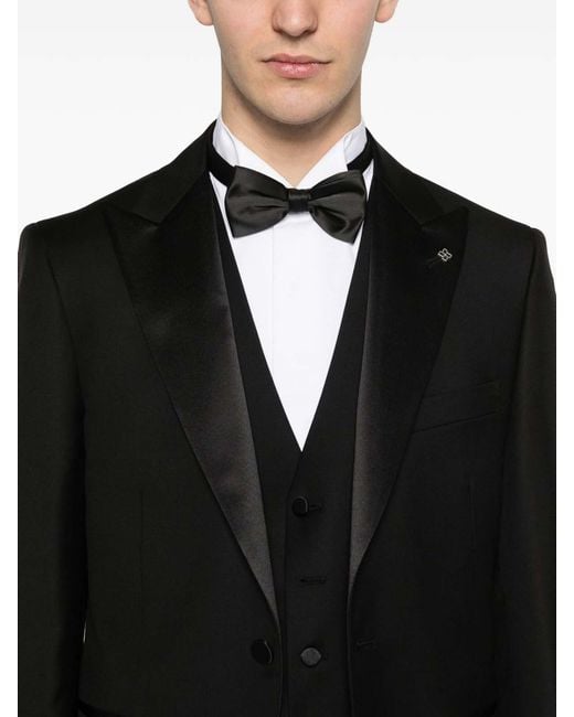 Tagliatore Black Wool Tuxedo With Satin Lapels for men